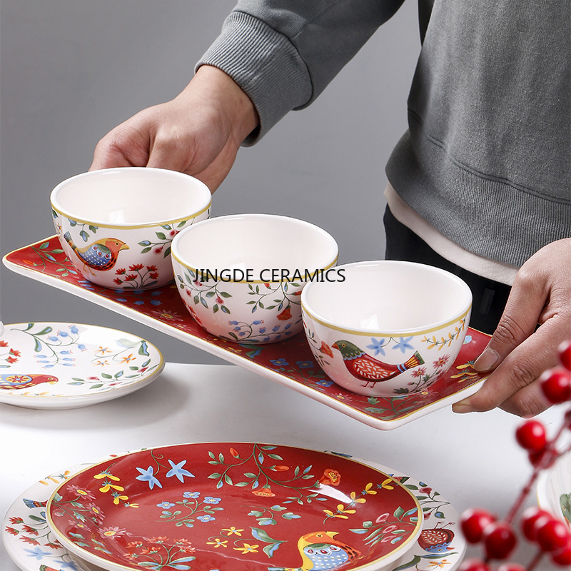 1pc European Ceramic Red Flowe - Dim Sum Basket 评论和价格